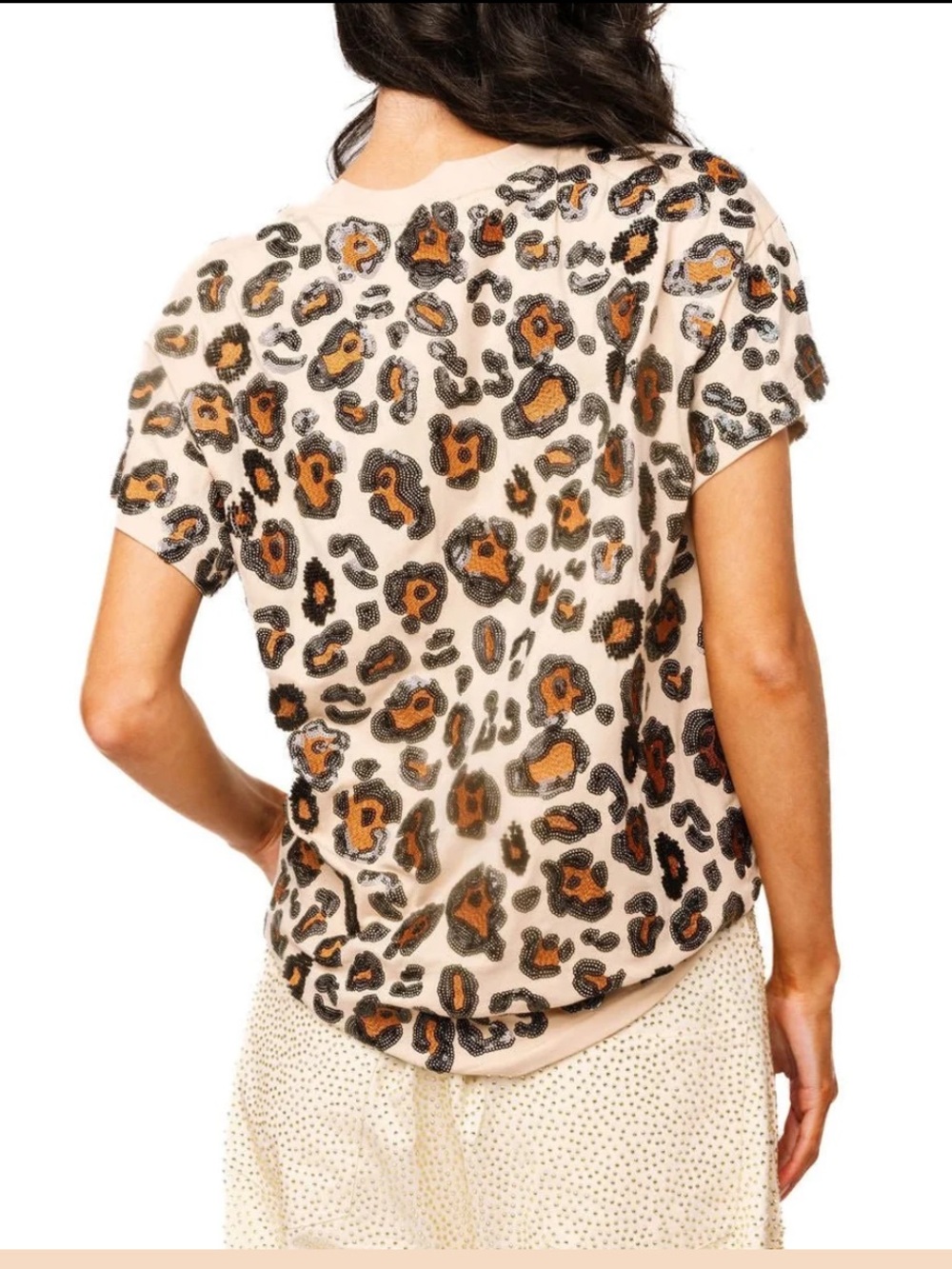 Queen of Sparkles Sequin Leopard Print Top Short Sleeve Blouse Shirt Tee Small - Picture 3 of 9